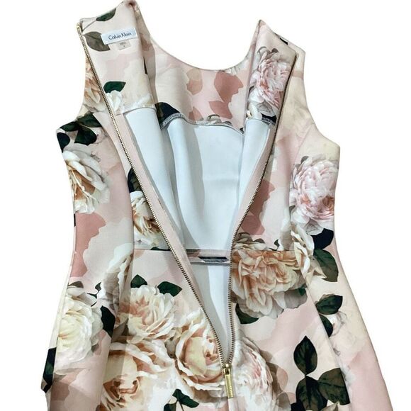 Calvin Klein Floral Print Scuba Sheath Blush Multi Colored Crew Neck Dress - Picture 6 of 11